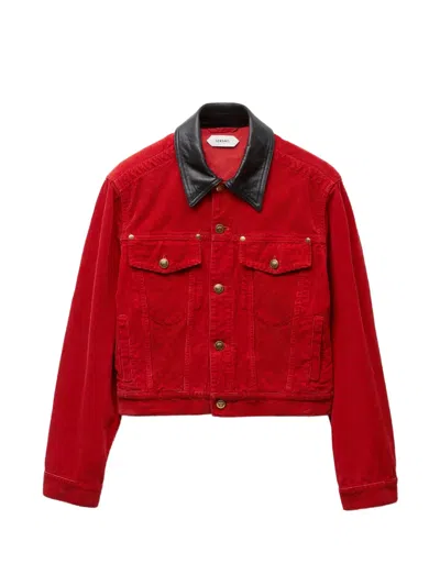 Versace Corduroy With Contrast Leather Collar Jacket In Red