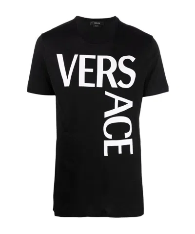Versace Corner Logo Print T-shirt In Black