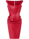 Versace Corset Draped Leather Midi Dress In Rot