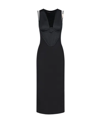 Versace Corset Midi Dress In Black