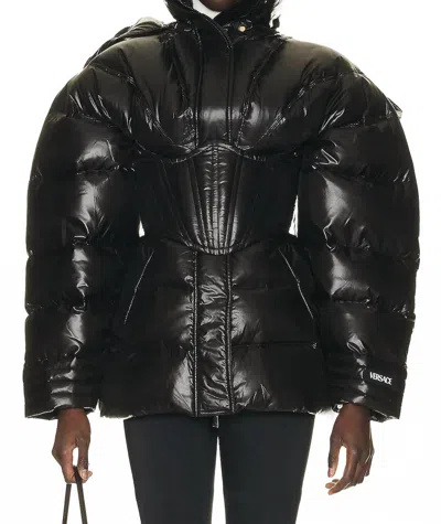 Versace Corset Puffer Jacket In Black
