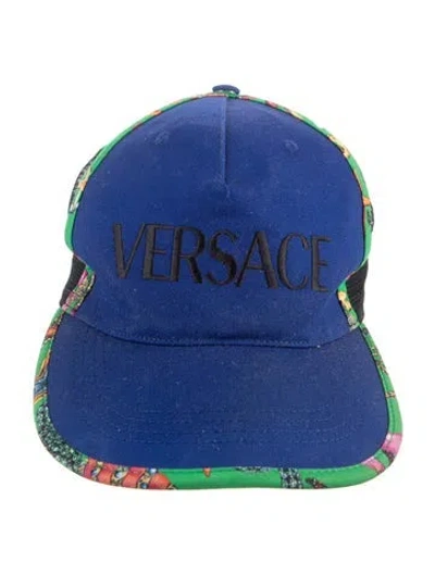 Pre-owned Versace Cotto Embroidered Baseball Hat In Blue