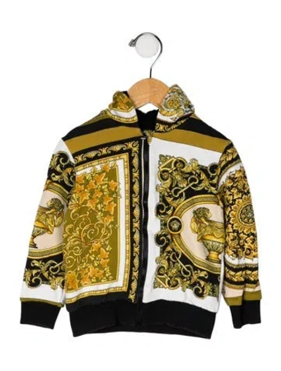 Pre-owned Versace Babies' Cotton All Over Print Hooded Sweatshirt In Yellow