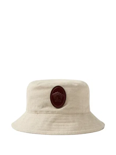 Versace Cotton & Linen Bucket Hat In Neutral