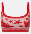 Versace Tresor De La Mer Towel-stitch Jacquard Knit Crop Top In Red