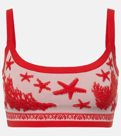 VERSACE COTTON-BLEND JACQUARD CROP TOP