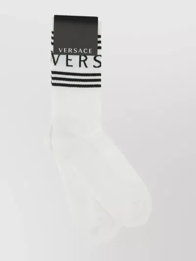 Versace Cotton Logo Socks In Brown
