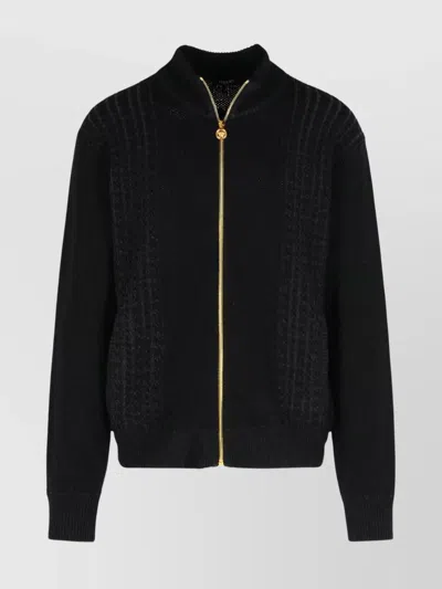 Versace Cotton Blend Sweater Embroidered Detail In Black