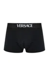 Versace Essential Logo Stretch Cotton Boxer Briefs In Black