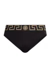 Versace Stretch Cotton Briefs With Logoed Elastic Band In Brown