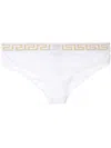 Versace Thong Briefs With Greek Key Pattern In White