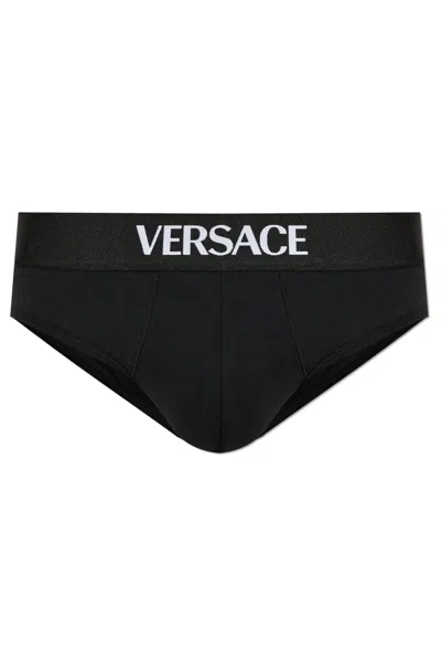 Versace Cotton Briefs With Logo In Black