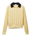 Versace Cable-knit Contrasting-collar Sweater In Yellow