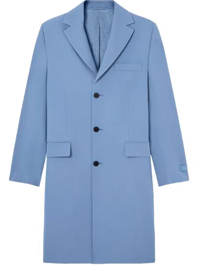 Versace Single-breasted Wool Coat In Light Blue