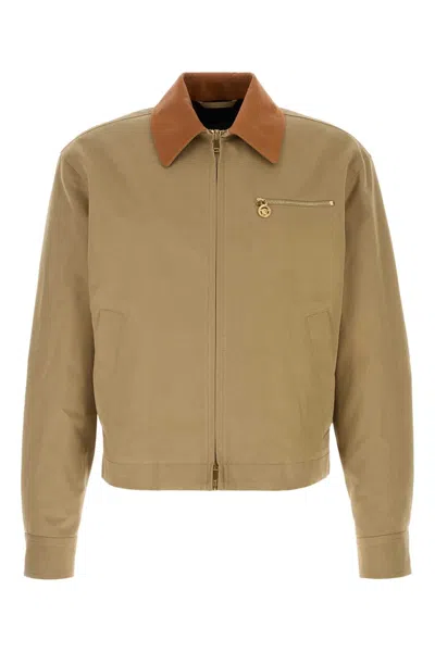Versace Cotton Collar-detail Jacket In Neutral