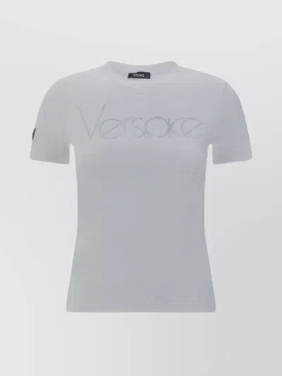 Versace Cotton Crew Neck Slim Fit T-shirt In Blue