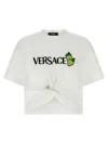 Versace Strawberry Garden Safety Pin Cropped T-shirt In White