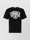 Versace Cotton Crew Neck T-shirt With Graphic Print In Black