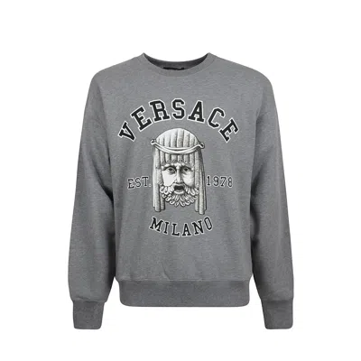 Versace Cotton Crewneck Sweatshirt Men In Gray