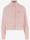 Versace Cotton Crop Shirt With Pinstripe Chain Pattern In Pink