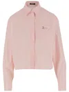 Versace Cotton Crop Shirt With Pinstripe Chain Pattern In Pink