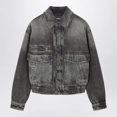 Versace Cotton Denim Blouson In Black