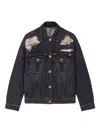 Versace Denim Jacket Distressed Front Pockets In Blue