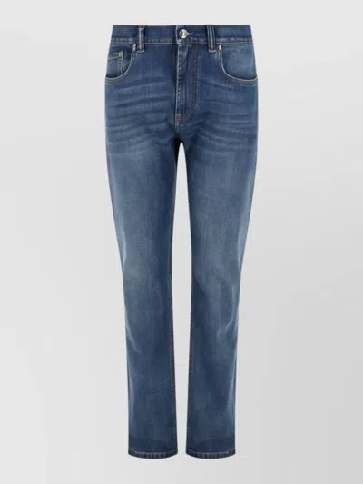 Versace Cotton Denim Jeans Belt Loops Five Pockets In Blue
