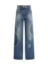Versace Distressed Patchwork High-rise Wide-leg Jeans In Blue