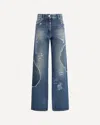 Versace Distressed Patchwork High-rise Wide-leg Jeans In Blue