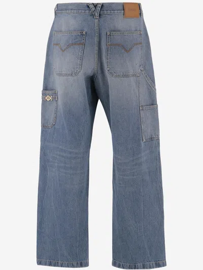 Versace Cotton Denim Jeans In Blue