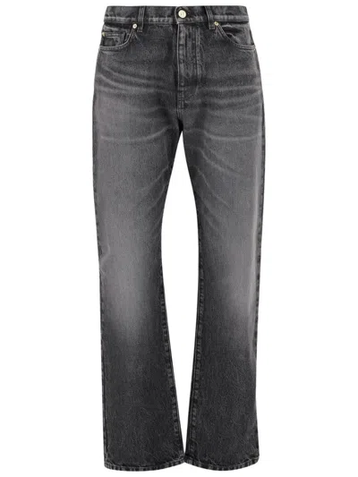 Versace Cotton Denim Jeans With Logo In Gray