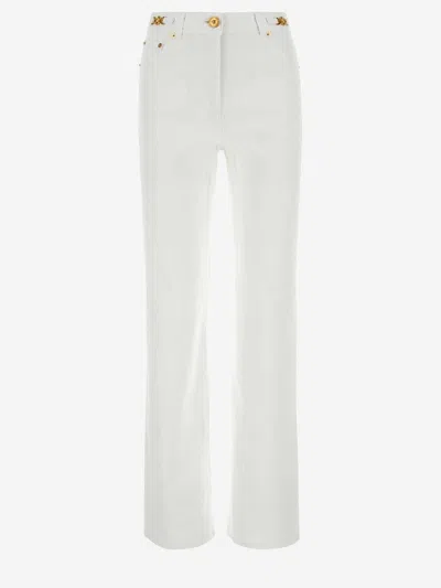 Versace Cotton Denim With Leather Accents Jeans In White
