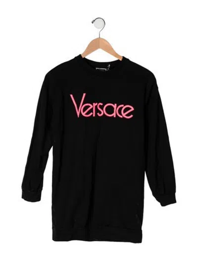 Pre-owned Versace Kids' Cotton Embroidered Logo Sweatshirt In Black/pink