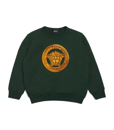 Versace Kids' Cotton Embroidered Medusa Sweatshirt In Green