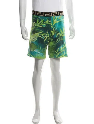 Pre-owned Versace Kids' Cotton Floral Print Shorts In Blue/green