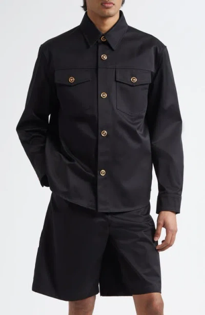 Versace Cotton Gabardine Overshirt In Black