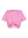 Versace Safety-pin Twisted Crop T-shirt With Underwater Barocco Silk Twill Back In Multi