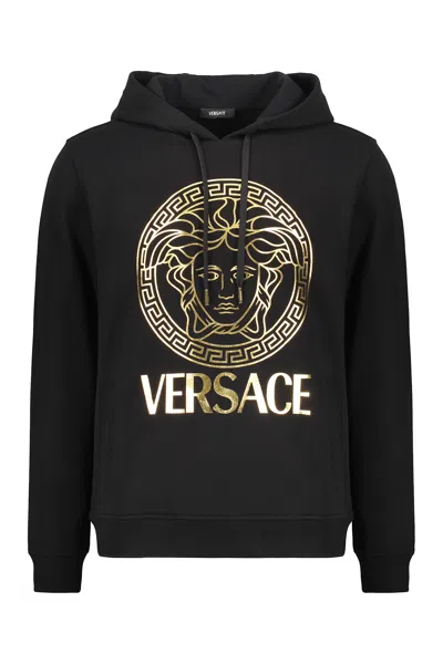 Versace Cotton Hoodie In Black