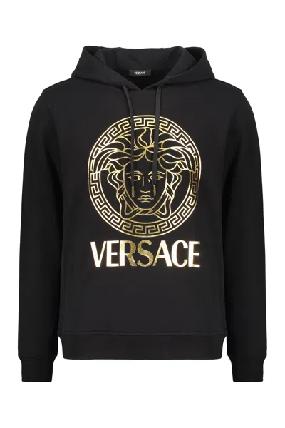 Versace Cotton Hoodie In Black