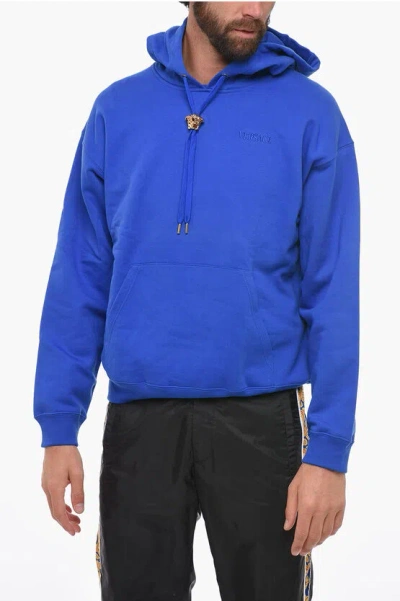 Versace Medusa Hardware Cotton Hoodie In Blue