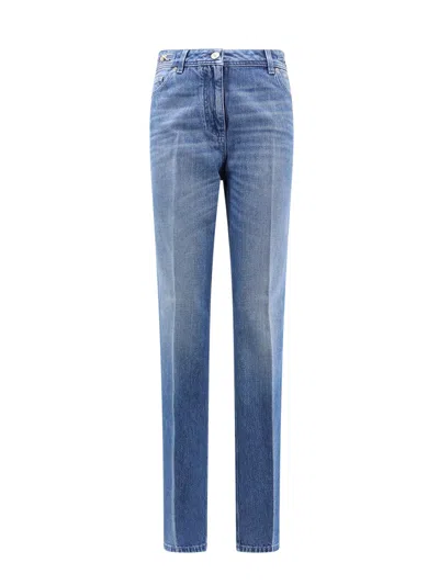 Versace Cotton Jeans With 95 Medusa Detail In Medium Blue