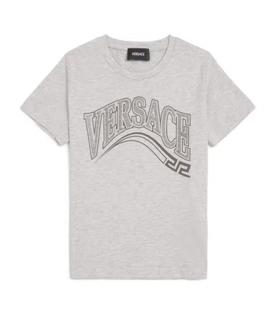 Versace Kids' Cotton Jersey Embellished Logo T-shirt In Gray