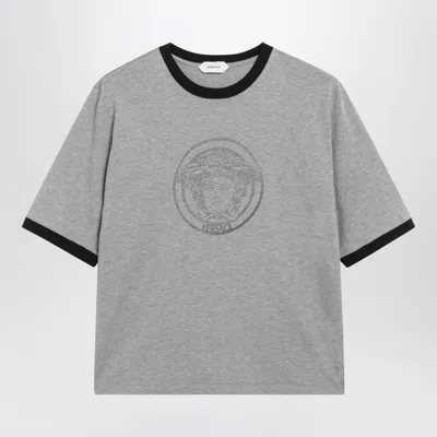 Versace Cotton Jersey T-shirt With Printed Logo In Gray