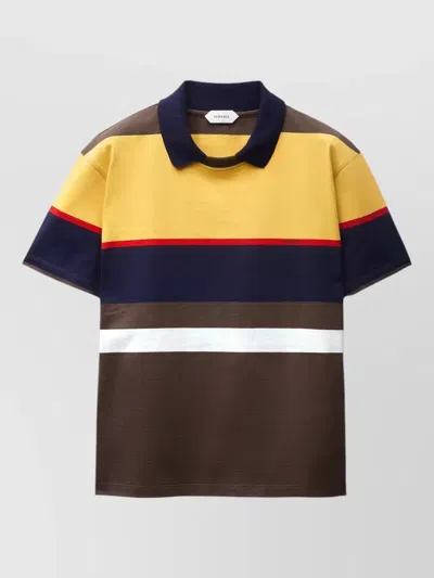 Versace Cotton Jersey Polo Shirt Color Block In Brown