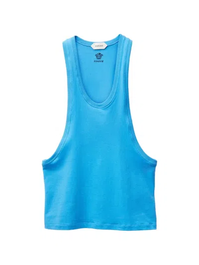 Versace Cotton-jersey Tank Top In Blue