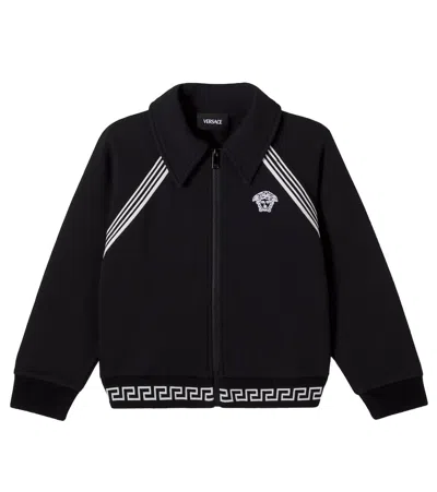 Versace Kids' Cotton Jersey Zip-up Sweatshirt In Black