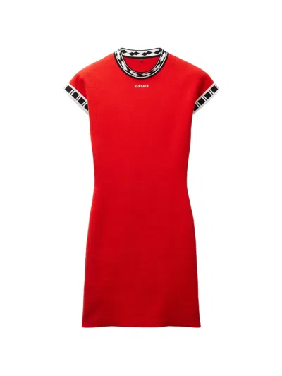 Versace Cotton Knit Mini Dress In Red