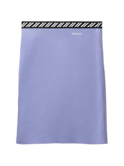 Versace Embroidered Logo Elastic Waist Mini Skirt In Purple