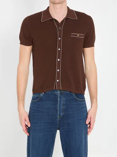 Versace Cotton Knit Shirt In Brown